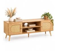 Relaxdays Mobile TV lowboard design rattan, marrone chiaro | Credenza per televisore fino a 60 pollici, HLP 49,5 x 140 x 40 cm, portata 50 kg, 2 vani aperti, 2 ante, 5 gambe in pino