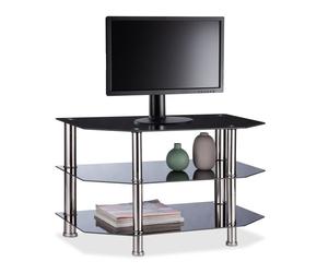Relaxdays Mobile TV vetro nero mobiletto 3 ripiani