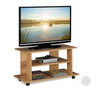 relaxdays Mobiletto per la Televisione con Ruote, 2 Ripiani Decoder Console Porta TV HLP 45x80x40 cm, Naturale, Truciolato, Carta, plastica, Effetto Legno