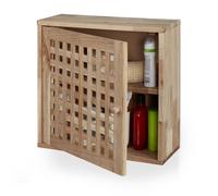 Relaxdays Mobiletto da Bagno Pensile, in Legno di Noce, HxLxP: 42 x 42 x 18 cm, Armadietto a Muro, 2 Scomparti, Naturale, 1 pz