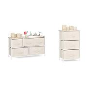 Relaxdays Mobiletto con 5 Cassetti, Cassettiera, Acciaio, Beige, HxLxP: 54,5 x 100 x 30 cm & Mobiletto con 3 Cassetti, Cassettiera, Acciaio, Beige, HxLxP: 73 x 45 x 30 cm