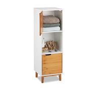Relaxdays Mobiletto con Anta, Mobile per Soggiorno, Armadietto Stile Scandivano, MDF e Bambù, HLP 101x32x30 cm, Bianco