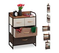 relaxdays Mobiletto con Cassetti, 4 Tiretti Pieghevoli in Tessuto, Ripiano, HLP HBT 79 x 58 x 31,5 cm, Marrone