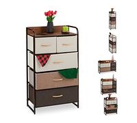 Relaxdays Mobiletto con Cassetti, 5 Tiretti Pieghevoli in Tessuto, Ripiano, HLP 100 x 58 x 31,5 cm, Marrone