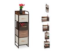 relaxdays Cassettiera con 4 Scomparti in Tessuto, Sottile, con Maniglie, ripiano, 99,5 x 31 x 31,5 cm, Marrone Mobiletto con 4 Tiretti Pieghevoli, HLP, Acciaio, Poliestere, Pannelli MDF, f
