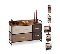 relaxdays Mobiletto con Cassetti, 5 Tiretti Pieghevoli in Tessuto, Ripiano, HLP 58 x 87,5 x 31,5 cm, Marrone