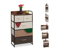 Relaxdays Mobiletto con cassetti 5 tiretti pieghevoli in tessuto ripiano 100x58x31,5 cm Marrone