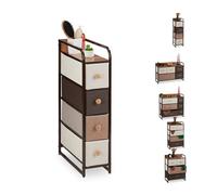 Relaxdays Cassettiera con 4 Scomparti in Tessuto, Pieghevoli, Sottile, con pomello, ripiano, 84,5 x 20 x 49,5 cm, Marrone, HLP, Acciaio, Poliestere, Pannelli MDF