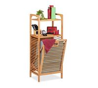 Relaxdays Mobiletto con Portabiancheria, Scatola Pieghevole in Tessuto, Scaffale in Bambù, 95x40x30 cm, Legno Naturale