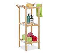 Relaxdays Mobiletto da Bagno, 3 Ripiani e 2 Aste Portasciugamani, Scaffale bambù, 85x41,5x30 cm, Bianco Marrone Chiaro