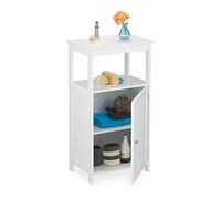 Relaxdays Mobiletto da Bagno, 3 Scomparti, Porta a Lamelle, Scaffale da Terra, per la Cucina e Il Corridoio, Bianco