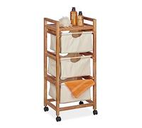 Relaxdays Mobiletto da Bagno con 3 Cestini, Scaffale Salvaspazio, Mobile in Legno, 96x43,5x33,5 cm, Naturale Beige, 96 x 43.5 x 33.5 cm
