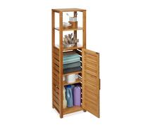 Relaxdays Mobiletto da bagno bambù 6 ripiani Resistente all'umidità Naturale 119x33x25,5 cm