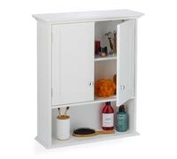 Relaxdays Mobiletto da Bagno Pensile, 3 Ripiani e Anta in MDF, Armadietto Shabby da Parete, HLP: 70,5x60x20 cm, Bianco