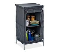 Relaxdays Mobiletto da Campeggio con 2 Ripiani, HLP 87x47,5x47,5 cm, Armadietto da Camping con Supporto Rialzato, Grigio