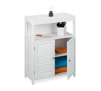 Relaxdays Mobile da Bagno, Armadietto Legno MDF, HLP: 80x60x29 cm, Mobiletto da Terra, 2 Ante e Scaffale Aperto, Bianco, Fibra