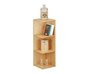 Relaxdays Mobiletto Multiuso, Scaffale ad angolo in bambù, 3 mensole, HxLxP: 85,5x29x29 cm, libreria, scaffale cucina autoportante, marrone chiaro