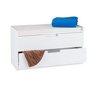 Relaxdays Mobiletto, Panca con 2 Cassetti, Stile Retrò, Imbottitura per Sedersi, HLP: 45 x 80 x 36 cm, Bianco