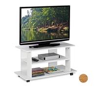 Relaxdays Mobiletto per la Televisione con Ruote, 2 Ripiani Decoder Console Porta TV Mobile HLP 45x80x40 cm, Bianco