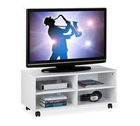 relaxdays Mobiletto Porta TV con 4 Scomparti, con Rotelle, per CD & Dvd, Mobile Basso da Salotto, HLP 35x80x35cm, Bianco