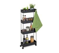 Relaxdays Mobiletto Salvaspazio, HLP: 98x15,5x40,5 cm, 4 Ripiani, Ganci, Carrello Stretto Bagno e Cucina, Plastica, Nero