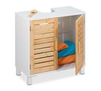 Relaxdays Mobiletto Sottolavabo, HLP: 60x60x32 cm, Armadietto Lavandino, Mobile da Bagno, MDF e bambù, Naturale Bianco