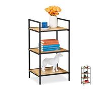 relaxdays Mobili Home Studio, Libreria Nera Metallo, 3 Ripiani in Bambù, Scaffale da Terra, 71x39x32,5 cm, Marrone Nero