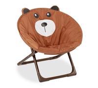 Relaxdays Moon Chair, Sedia Pieghevole Ultraleggera Bambini e Bambine, Interni e Esterni, Poltroncina, orsetto marrone