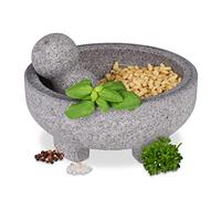 Relaxdays Mortaio con Pestello in Granito, HxD 9x20 cm, Macina Spezie, Pesto di Basilico, Cocktail Mojito, Grigio Chiaro, 9 x 20 x 20 cm