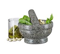 Relaxdays Mortaio con Pestello Diametro 17 cm, Robusto, Resistente, Trita Erbe, Vera Pietra, Granito, Grigio