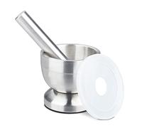 relaxdays Mortaio e Pestello, in Acciaio, Erbe Aromatiche e Spezie Volume: 200 ml, con Coperchio, D: 10 cm, Argentato, Inox