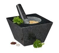 Relaxdays Mortaio con Pestello, XXL, in Granito, per Erbe e Spezie, 750 ml, 6,75 kg, Pietra Lucida, 12x19,5x19,5cm, Nero