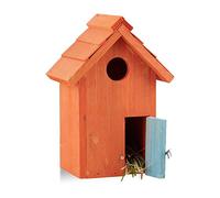 Relaxdays Nido artificiale casetta per uccellini legno, appendere, porta piccola apertura HLP: 24,3 x 17 x 12 cm, arancio