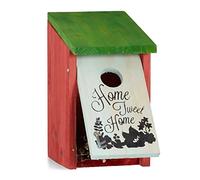Relaxdays Nido artificiale uccellini HOME TWEET HOME legno, da appendere decorativo HLP: 21,5 x 12 x 15,2 cm rosso verde