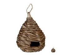 Relaxdays Nido per Uccelli, Casetta Deco, da Appendere, Fibre di Cocco Intrecciate, Giardino, HxD 38x21 cm, Naturale
