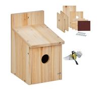 Relaxdays Casa per Uccellini, Casetta Nido in Kit in Legno, da Appendere, Sportello con Foro, HLP 23x14x18 cm, Naturale, 23 x 14 x 18 cm
