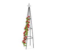 Relaxdays Obelisco per Rampicanti, Alto 204 cm, Graticolato per Piante, Rose Edere, Accessori da Giardino, Metallo, Nero, Acciaio