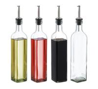 Relaxdays Oliera e Acetiera, Set da 4 Bottiglie di Vetro con Dosatore, 500 ml, Olio e Aceto, per Condimenti, Trasparente, 4 unità