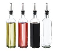 Relaxdays Oliera e Acetiera, Set da 4 Bottiglie di Vetro con Dosatore, 500 ml, Olio e Aceto, per Condimenti, Trasparente, 4 unità