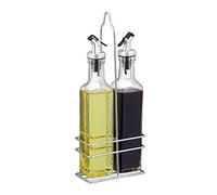 Relaxdays Olio e Aceto, 2 Bottigliette da 300 ml per la Tavola e la Cucina, Beccuccio Salvagioccia, Trasparente, Vetro, Ferro, Plastica, Set da 1 pz