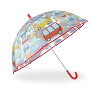 Relaxdays Ombrello per Bambini, Design Macchine, Ombrellino Parapioggia con Bastone Bimbi, Ø 73 cm, Colorato Trasparente, 70% 20% Ferro 10% plastica, Multicolore