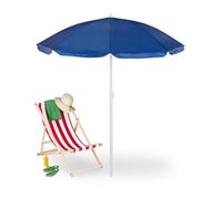 Relaxdays Ombrellone, Ø 160 cm, Pieghevole, Regolabile in Altezza, Protezione UV, Borsa da Trasporto, Spiaggia, Blu, Acciaio