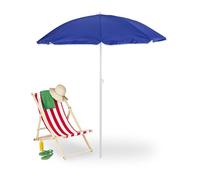 Relaxdays Ombrellone, Ø 160 cm, Pieghevole, Regolabile in Altezza, Protezione UV, Borsa da Trasporto, Spiaggia, Blu, Poliestere