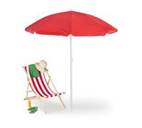 Relaxdays Ombrellone, Ø 160 cm, Pieghevole, Regolabile in Altezza, Protezione UV, Borsa da Trasporto, Spiaggia, Rosso, Poliestere