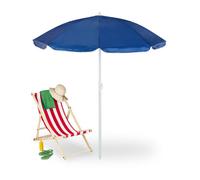 Relaxdays Ombrellone, Ø 160 cm, Pieghevole, Regolabile in Altezza, Protezione UV, Borsa da Trasporto, Spiaggia, Blu, Acciaio