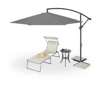 Relaxdays Ombrellone da Giardino con Manovella, ∅ 300 cm, Parasole Direzionabile, Custodia & Base, Coprisole XXL, Grigio
