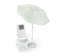Relaxdays Ombrellone da Giardino, Spiaggia, 180x180 cm, Poliestere, Apertura a Ventaglio, Orientabile, Bianco Naturale