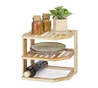 Relaxdays Organizer Angolare in bambù, Scaffale su 3 Livelli, per Cucina, Bagno,