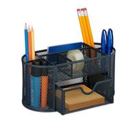 Relaxdays Organizer da Scrivania, in Acciaio, con Portapenne e Cassetto, HLP: 10,5 x 22 x 11 cm, Desk Ufficio, Antracite
