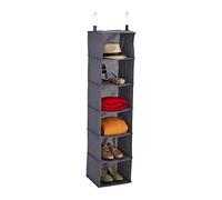 Relaxdays Organizer da Armadio, 6 Ripiani, 139x30x30 cm, Grigio | Divisore in Stoffa, 2 Ganci da Appendere, Guardaroba